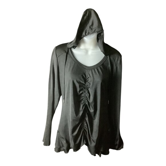 Calvin Klein Performance Quick Dry Womens Black Hooded Long Sleeve Ruched Top M - Picture 1 of 16